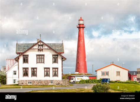 Andenes Lighthouse during summer in Lofoten. The 40 meter tall iconic ...