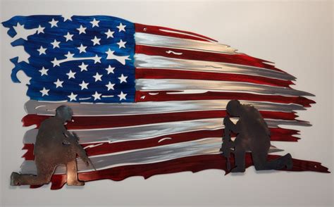 American Flag Art With Soldiers - Metal Decor Studios