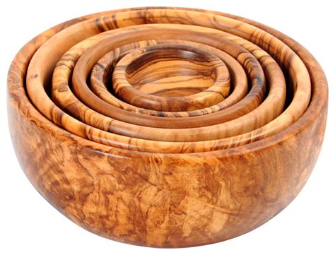 Handmade Olive Wood Nesting Bowls Set of Six Salad Bowls - Contemporary ...