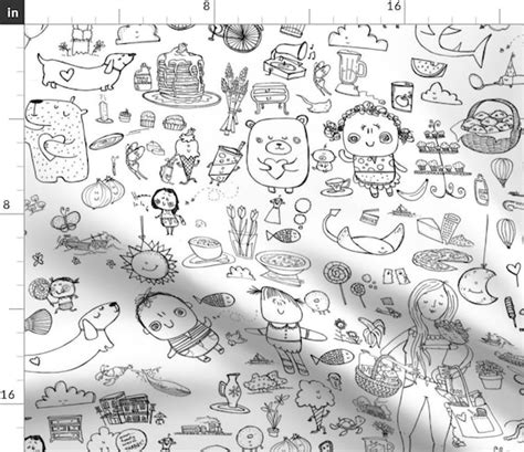 Whimsical Doodles Fabric Massive Coloring In By | Etsy