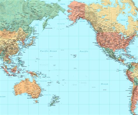 Map of Pacific Ocean with cities