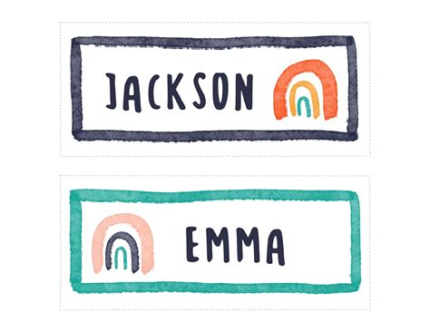 two stickers that say, jackson and emma with rainbows in the background