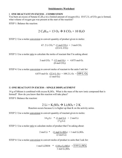 Stoichiometry Practice Problems Worksheets