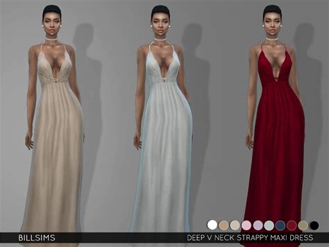 The Sims Resource - Deep V Neck Strappy Maxi Dress