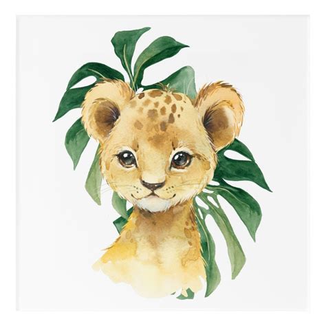 Lion, Jungle Animals, Safari Animals, Palm Leaves Acrylic Print Gender: unisex. Age Group: adult ...