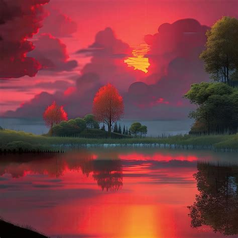 Painting of Beautiful Sunset in red and orange Digital Art by Alexander ...