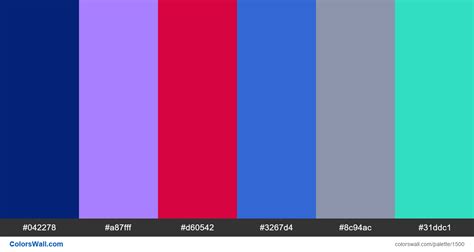 Data Visualization dashboard colors palette. HEX colors #042278, #a87fff, #d60542, #3267d4 ...