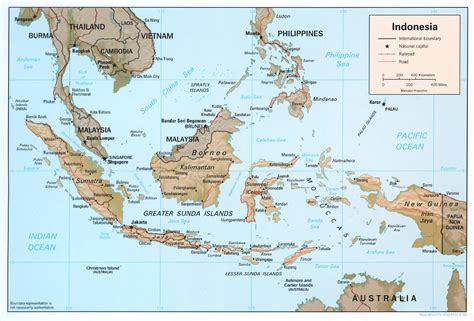 Large detailed political map of Indonesia with relief, roads, railroads and major cities - 1998 ...