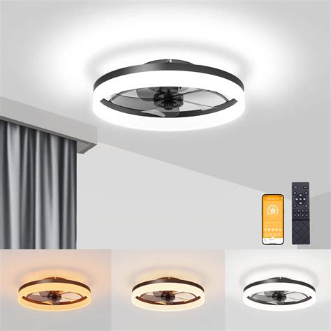 VOLISUN Modern Ceiling Fans with Lights and Remote, 19.7in Low Profile Ceiling Fan Flush Mount ...