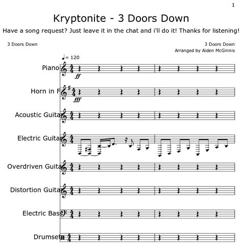 Kryptonite - 3 Doors Down - Sheet music for Piano, Horn in F, Acoustic Guitar, Electric Guitar ...