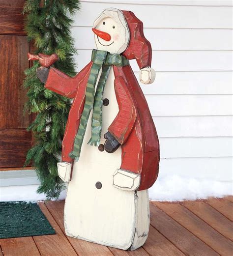 Hand-Crafted Large Wooden Indoor/Outdoor Snowman | Snowman christmas decorations, Wood christmas ...