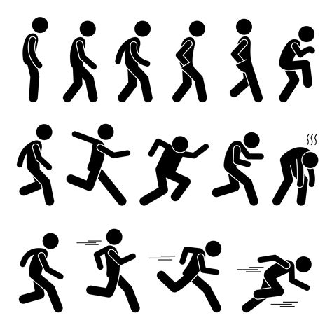 Various Human Man People Walking Running Runner Poses Postures Ways Stick Figure Stickman ...