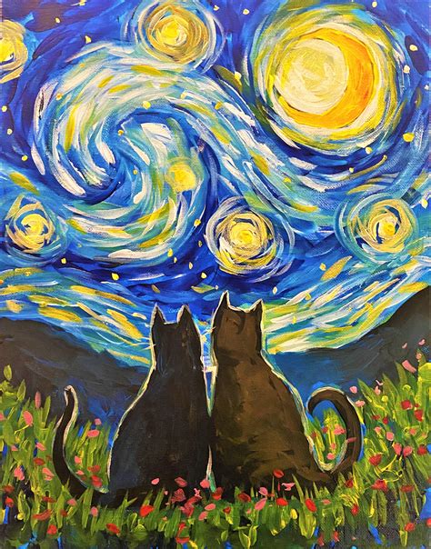 Art At Home: Starry Cat Event Tutorial Step by Step - Uncorked Canvas