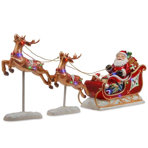 30 inch Indoor/Outdoor Reindeer Pulling Sleigh w/Santa : LEDs | BG-19387AST