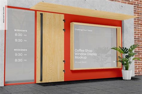 Premium PSD | Coffee Shop Window Display Mockup, Left View