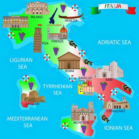 Italy Map of Major Sights and Attractions - OrangeSmile.com