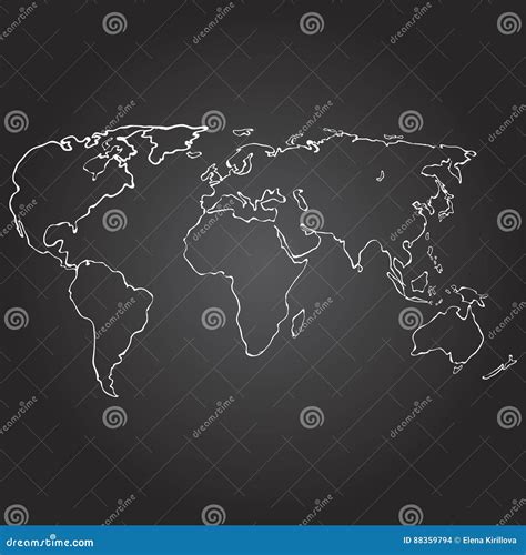 World Map Contour Vector Illustration on Chalkboard, Hand Drawn Stock Vector - Illustration of ...