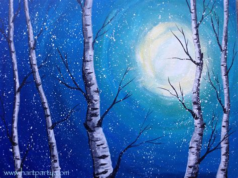 Snow Falling on Birch trees Winter Acrylic Easy painting lesson on ...