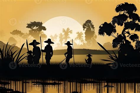 silhouette farmer working in the sunset in the field. . 21598693 Stock Photo at Vecteezy