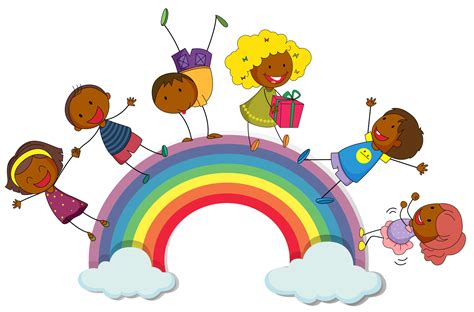 Happy children standing on rainbow 431597 Vector Art at Vecteezy