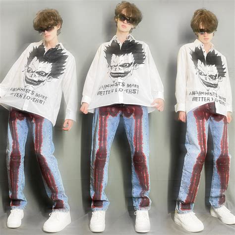 Y2k Gothic Vintage Jeans Mens Fashion Pants X Ray Graffiti Denim Bone ...