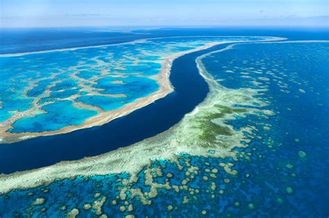 Aerial view of the Great Barrier Reef, a unique coral formation ...