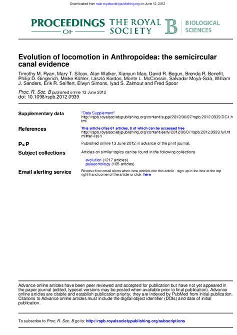 (PDF) Evolution of locomotion in anthropoidea: The semicircular canal evidence | Mary T Silcox ...