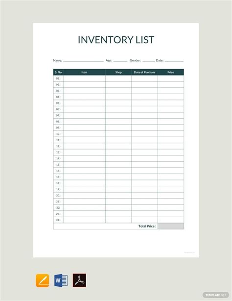 Inventory List Template | Template.net