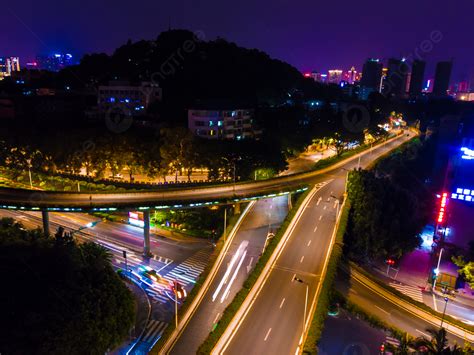 Fresh Atmosphere Aerial Night View Overpass Background, City Night View, Overpass, Bridge ...