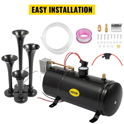 VEVOR 150DB Train Horns Kit for Trucks Super Loud with 120 PSI 12V Air Compressor 4 Trumpet Air ...