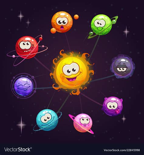 Funny cartoon fantasy solar system with colorful Vector Image