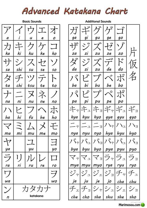 Katakana Advanced Chart • Marimosou