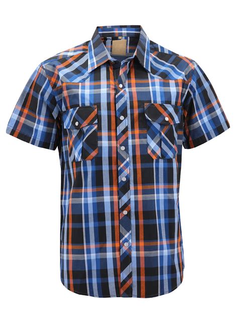 VKWEAR - Men’s Western Short Sleeve Button Down Casual Plaid Pearl Snap Cowboy Shirt (#5 Blue ...