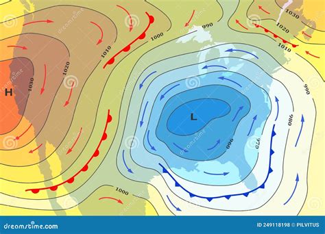 Weather Forecast Map of USA. Cold and Warm Fronts Movement To America ...