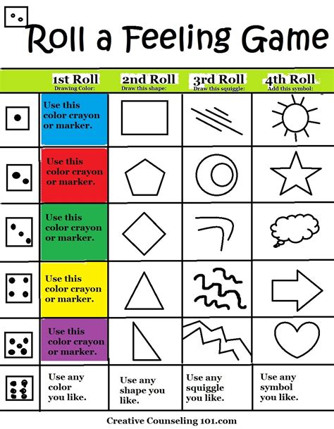 Beyond Art Therapy Roll-A-Feelings Game - Free Printable Therapy Worksheets - Free Printable