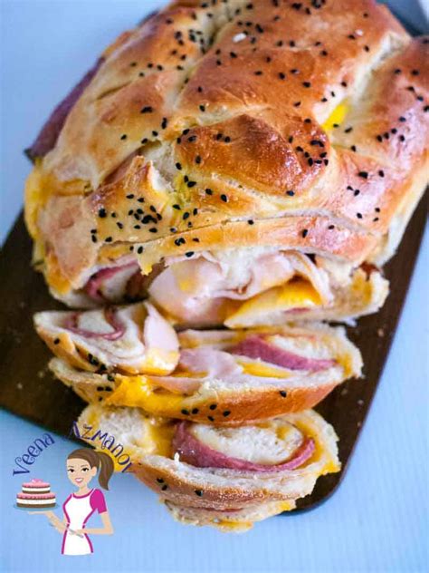 Homemade Ham and Cheese Stuffed Bread Recipe - Veena Azmanov