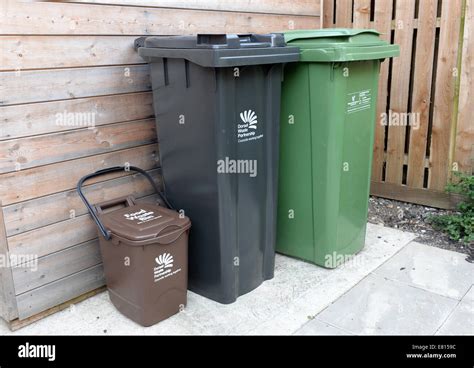 Household recycling bins in a UK garden Stock Photo - Alamy