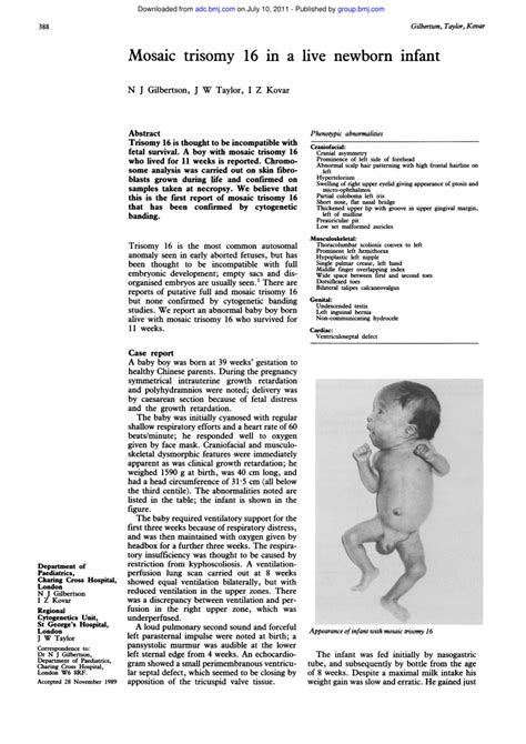 (PDF) Mosaic trisomy 16 in a live newborn infant