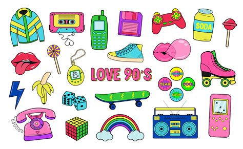 Retro 80s 90s clipart set. Neon colors y2k fashion patch, badge, emblem, stickers. 21303987 ...