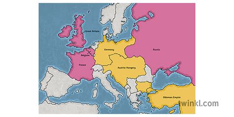 Map Of Europe WW1 Countries at War Axis Allied World First Great Central