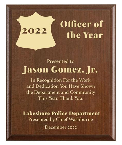 Officer of the Year Award Plaque Police Department - Etsy | Recognition ...