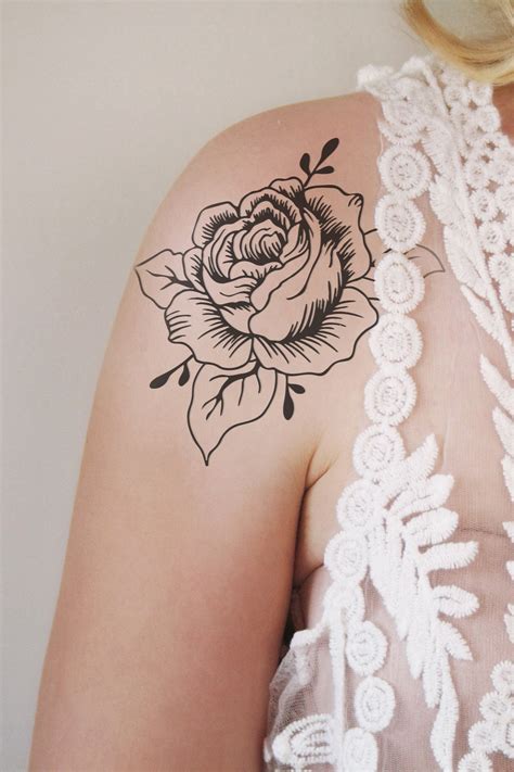 Black And White Rose Tattoo Shoulder