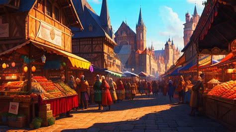 A bustling medieval market by jhantares on DeviantArt