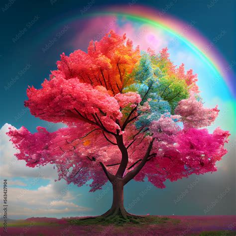 Rainbow tree, fantasy landscape and tree with rainbow colors illustration Stock Illustration ...