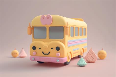 Premium Photo | Tiny cute isometric design school bus emoji 3d rendering