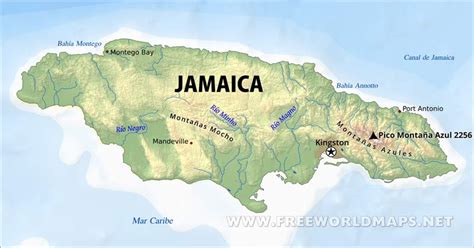 Mapa físico de Jamaica - Geografía de Jamaica