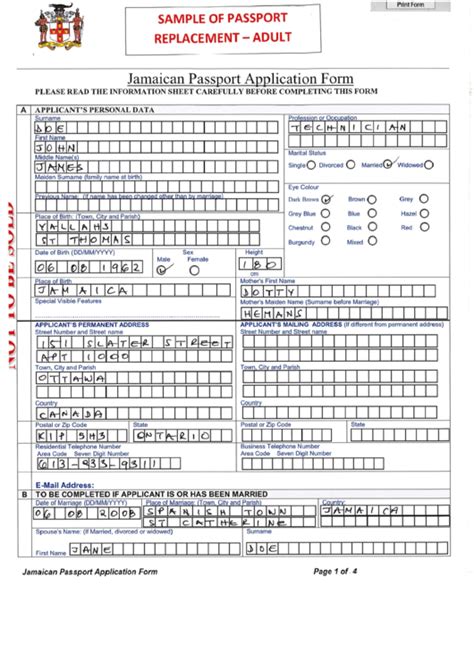 Sample Filled In Jamaican Passport Application Form - PassportApplicationForm.net