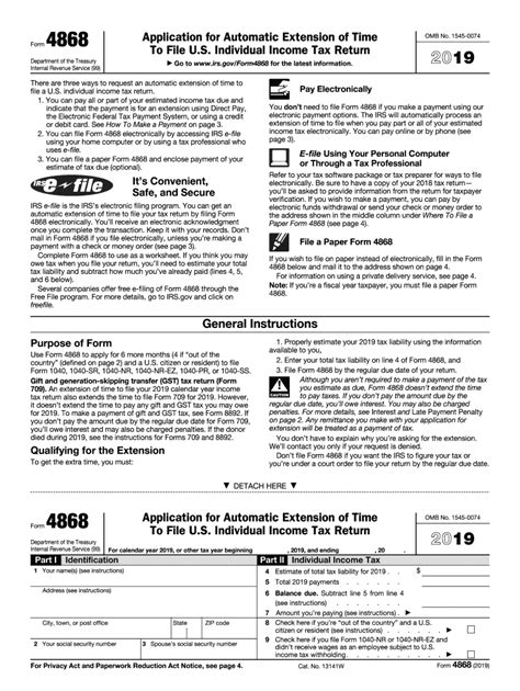 2019 Form IRS 4868 Fill Online, Printable, Fillable, Blank - pdfFiller