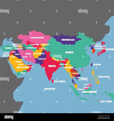 ASIA MAP WITH THE NAME OF THE COUNTRIES illustration vector - Vector illustration Stock Vector ...