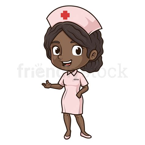 Cute Black Female Nurse Presenting Cartoon Clipart Vector - FriendlyStock